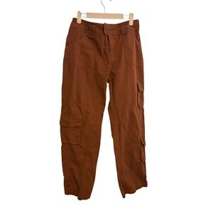 Cargo Pants Women's High Waisted Multi-Pocket Utility Rust Brown M